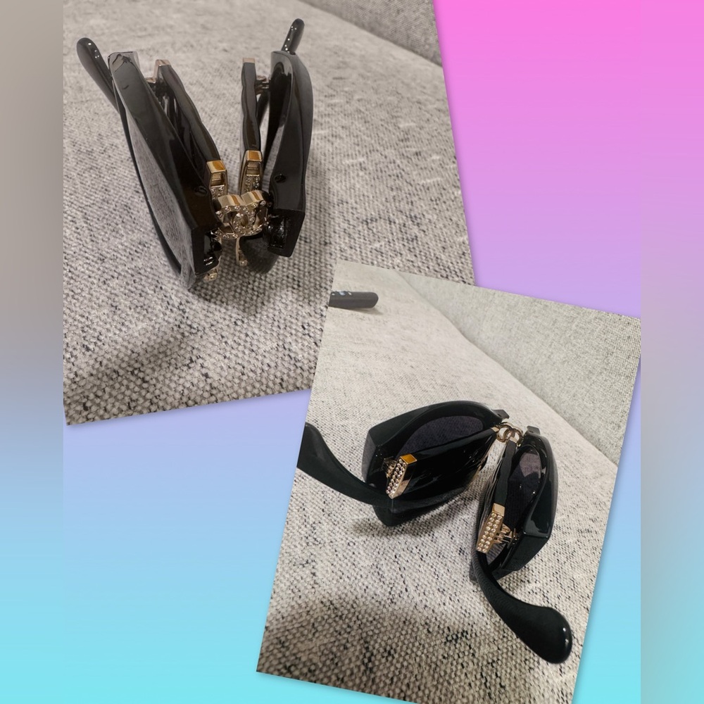 Chanel Black Square Sunglasses with Gold Accents - Picture 2 of 2